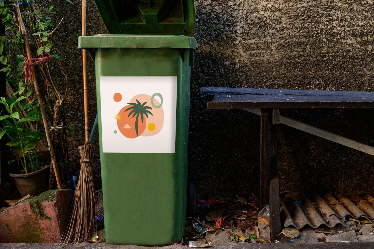 Palme Wandsticker (1 - Formen Sommer Abfalbehälter Container, St), Geometrische Mülleimer-aufkleber, - Mülltonne, MuchoWow Sticker,