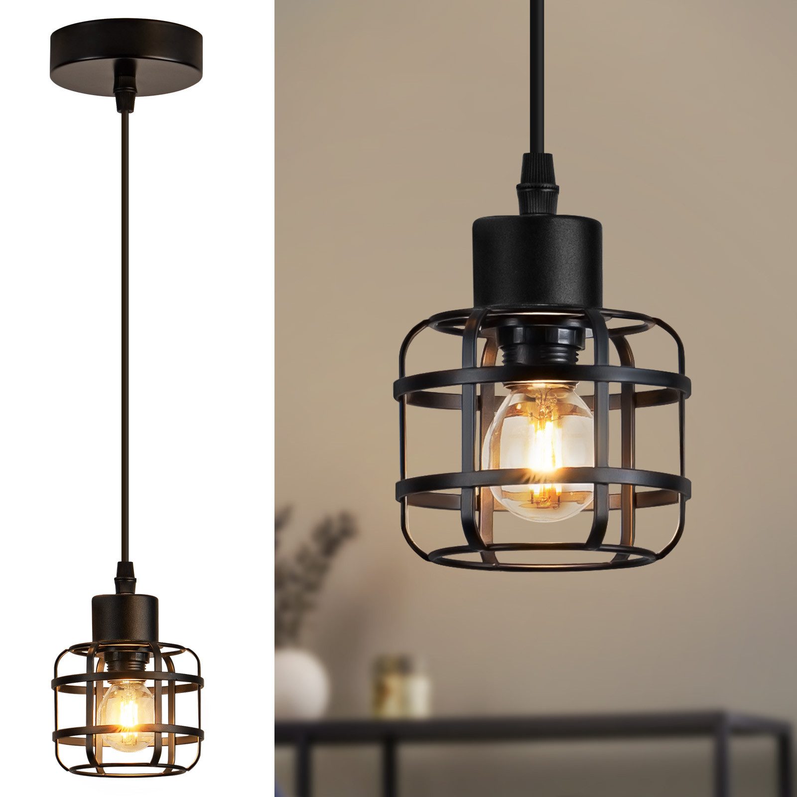 ZMH Pendelleuchte Esstisch Hängelampe Vintage - 3 Flammig Hängeleuchte Metall E14, ohne Leuchtmittel