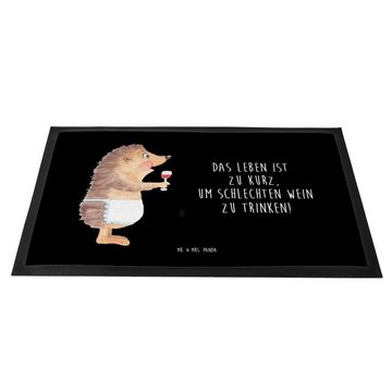 Fußmatte 60 x 90 cm Igel mit Wein - Schwarz - Geschenk, süße Tiermotive, Gesch, Mr. & Mrs. Panda, Höhe: 0 mm