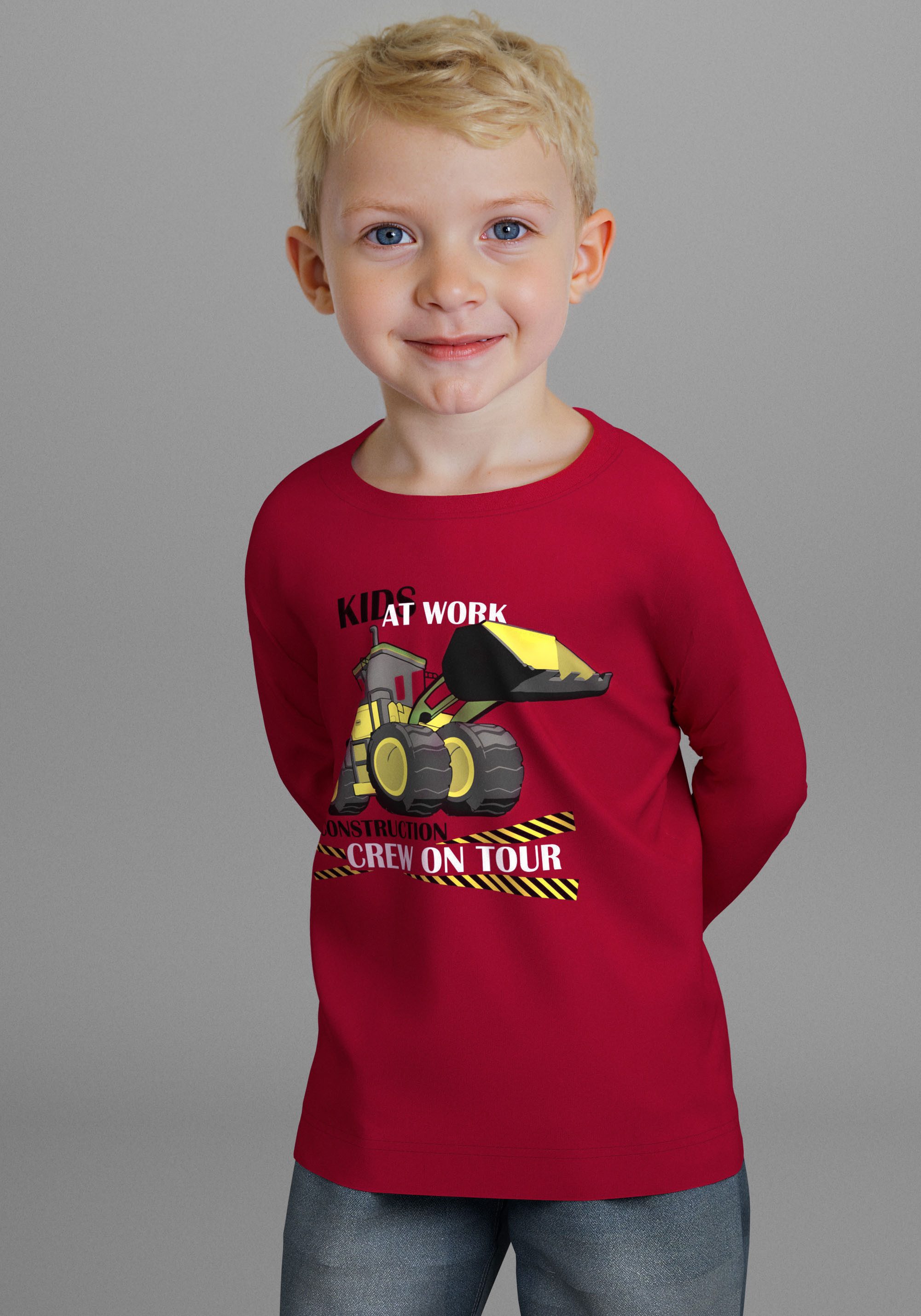 KIDSWORLD Langarmshirt CONSTRUCTION crew on tour Cooler Bagger Druck