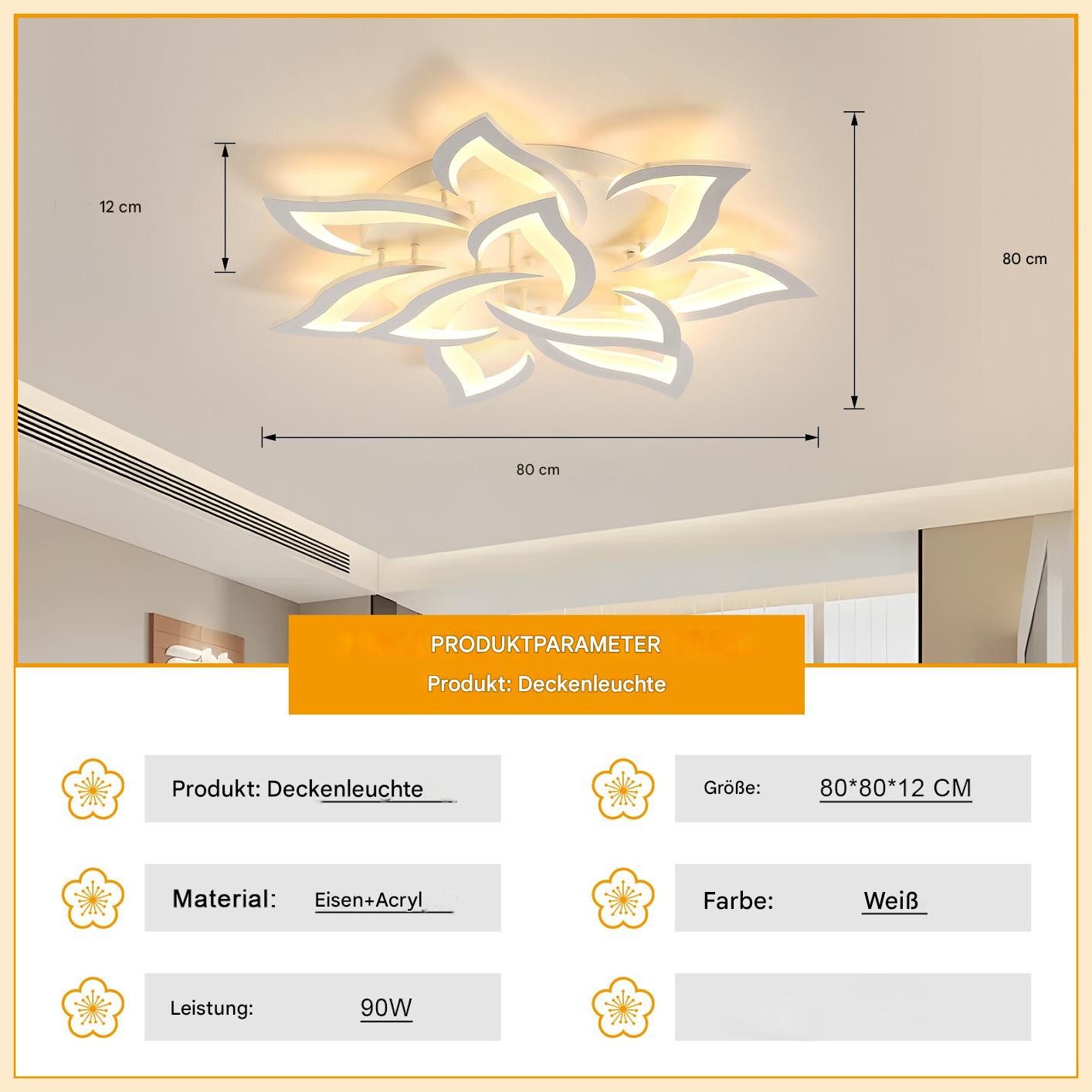 Riserva Deckenleuchte Schwalbenschwanz Blumen Deckenleuchte,weiß, 10 Köpfe,90W,warmes Licht