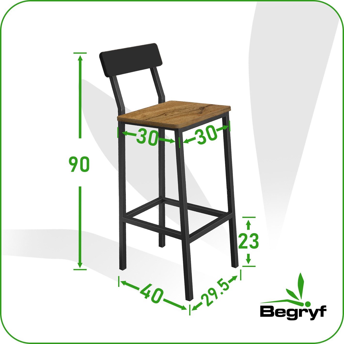 BEGRYF Barhocker mit Rückenlehne Schwarz Erlefarben 40 x 29,5 x 90 cm (1 St) – Bild 3 von 5