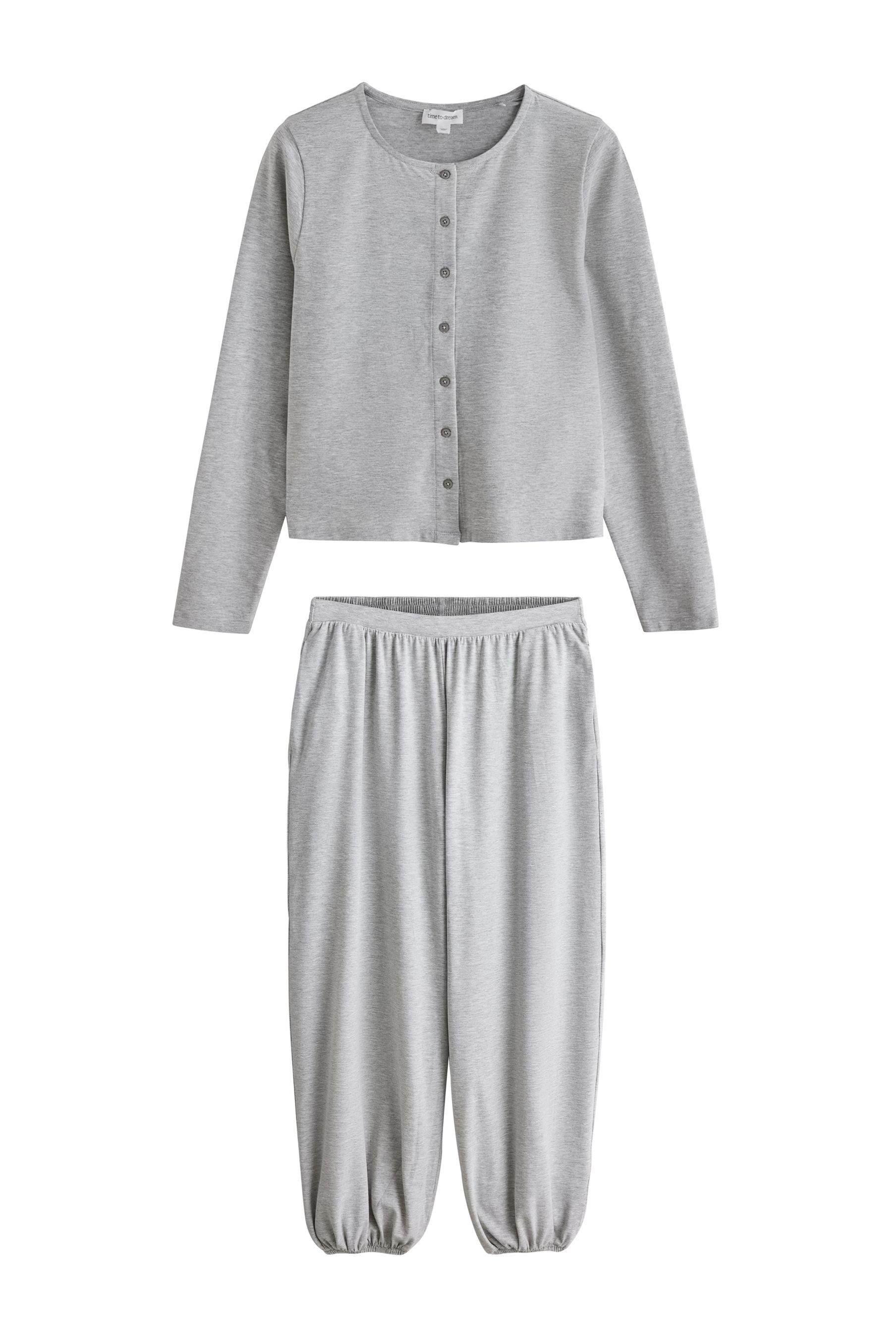 Next Pyjama Geknöpfter Langarm-Schlafanzug mit Ballon-Hose (2 tlg)