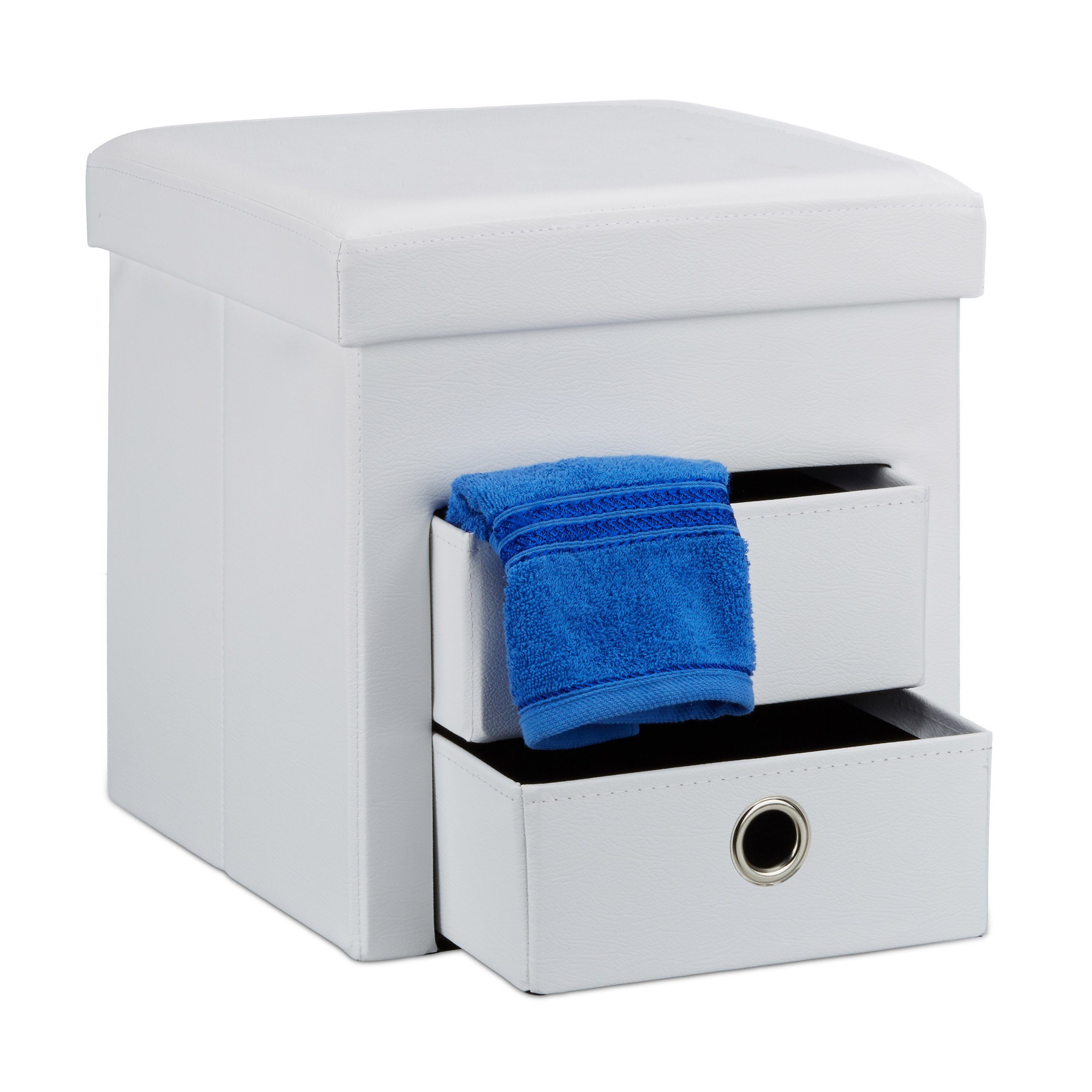 relaxdays Sitzhocker aus Kunstleder mit 2 Fäch, weiß