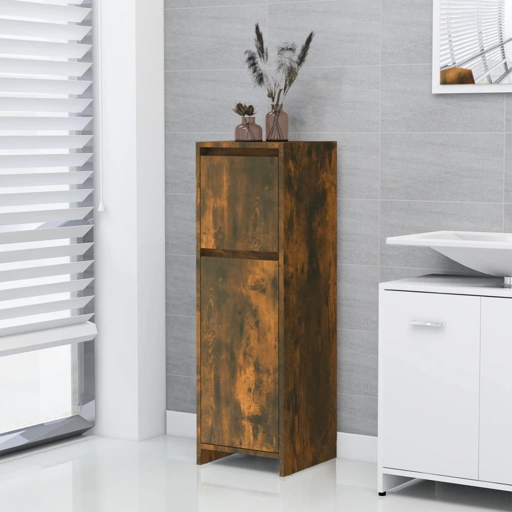 Badkommode Badezimmerschrank 30x30x95 cm in Räuchereiche mit viel Stauraum