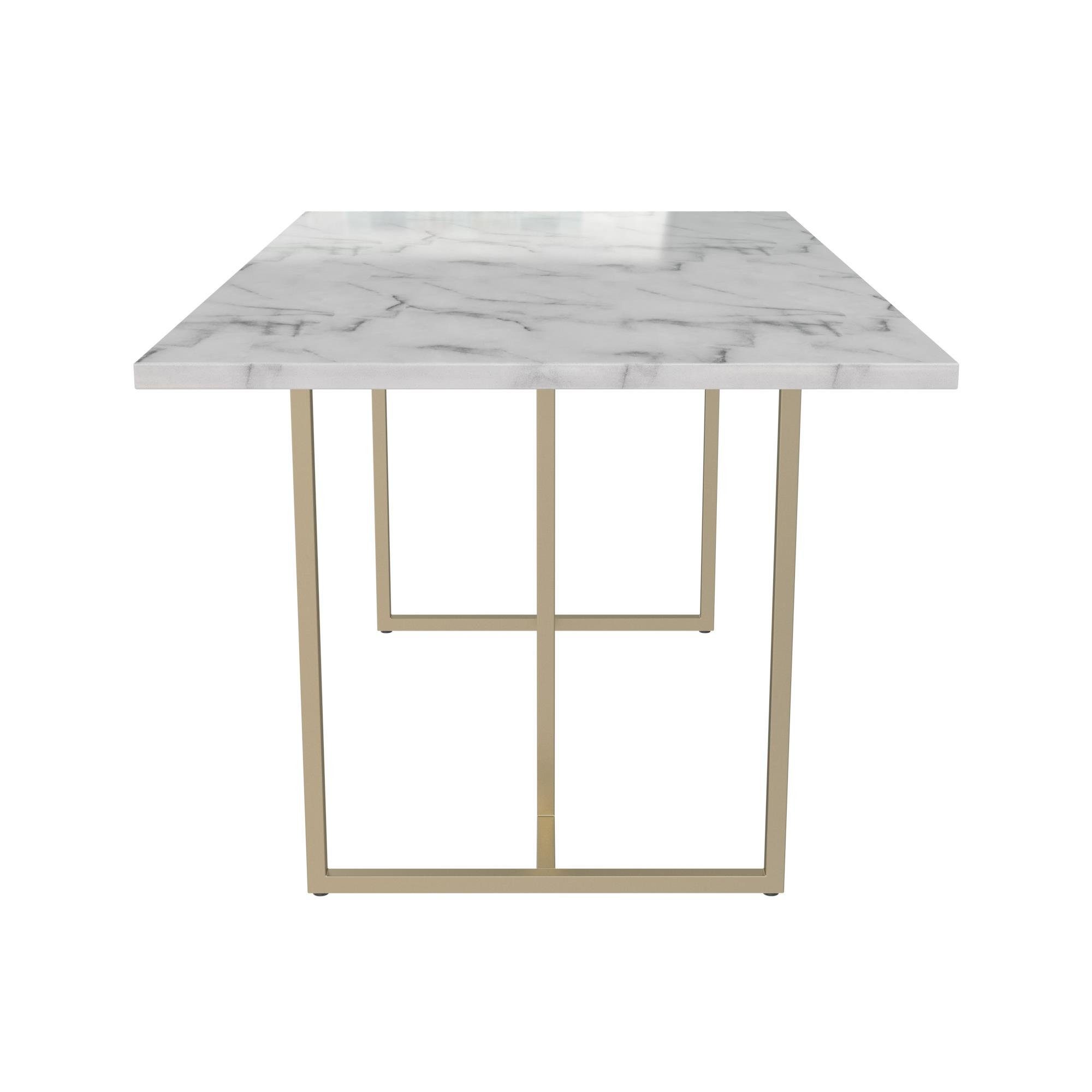 loft24 Astor, cm Esstisch weiß in Marmoroptik mit Metallgestell, Tisch Breite 162,5