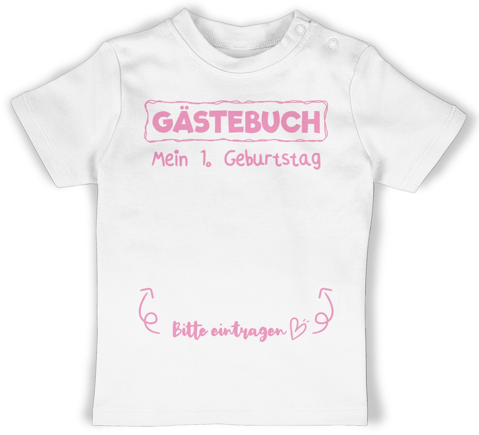 T-Shirt Gästebuch Mein erster Geburtstag rosa