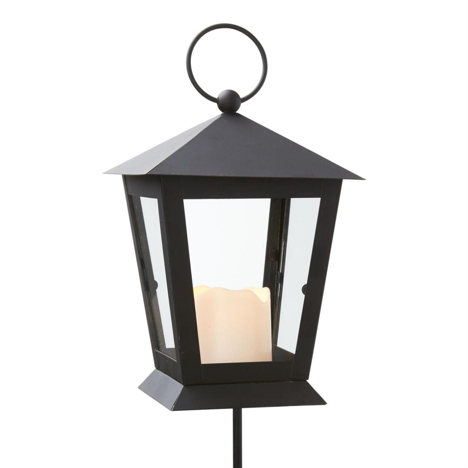 STAR TRADING LED Laterne LED Laterne Grablicht mit Kerze Erdspieß flackernd 40cm Timer schwarz, LED Classic, gelb, Wetterfest