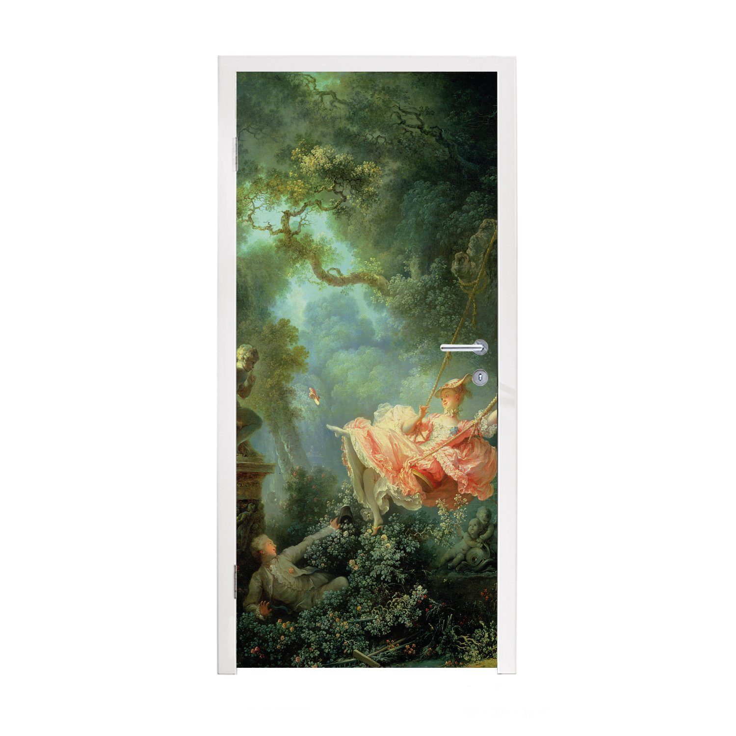 MuchoWow Türtapete Die Schaukel - Jean-Honoré Fragonard - Kunstwerk, Matt, bedruckt, (1 St), Fototapete für Tür, Türaufkleber, 75x205 cm