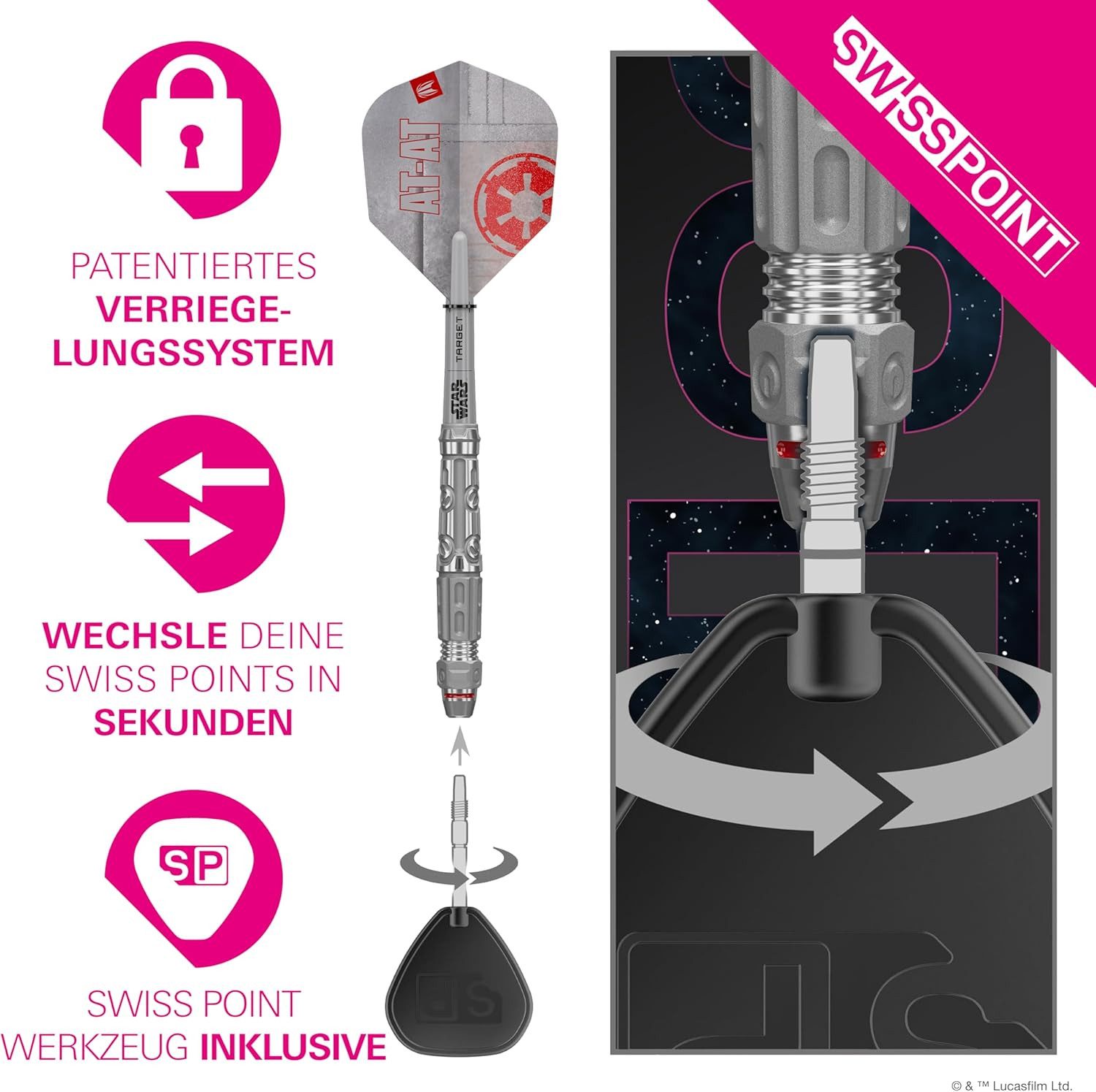 TARGET DARTS Dartpfeil Star Wars AT-AT 90% Tungsten Steel Tip Darts, 24G Swiss Storm Points