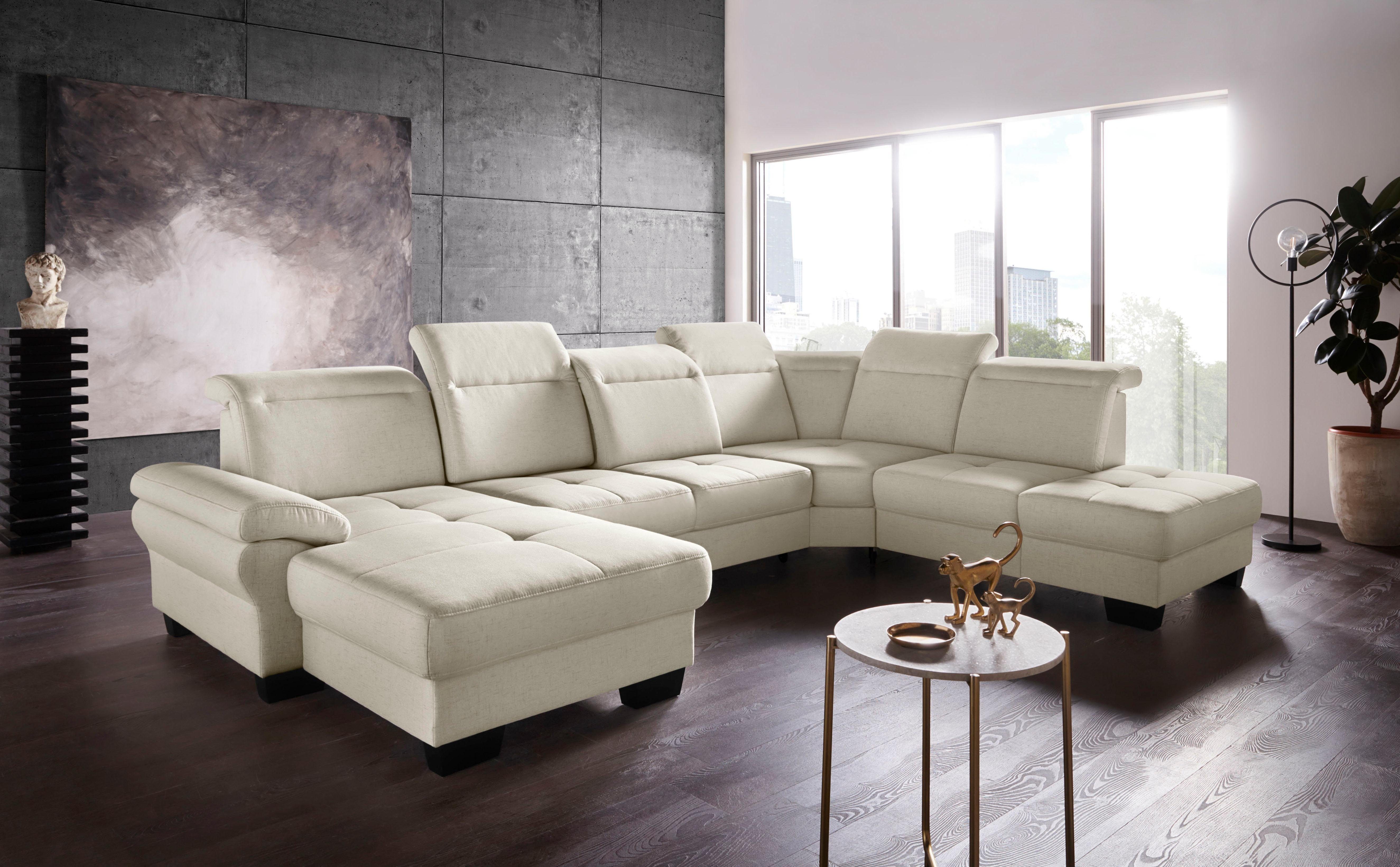 Places of Style Wohnlandschaft Cornwall U-Form, inkl. Sitztiefenverstellung, wahlweise mit Bettfunktion