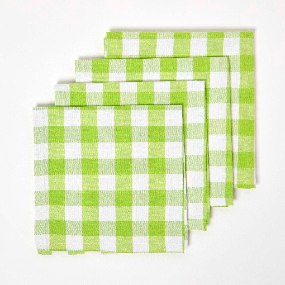 Homescapes Stoffserviette 4er-Set Stoffservietten grün kariert – 45 x 45 cm, 100% Baumwolle