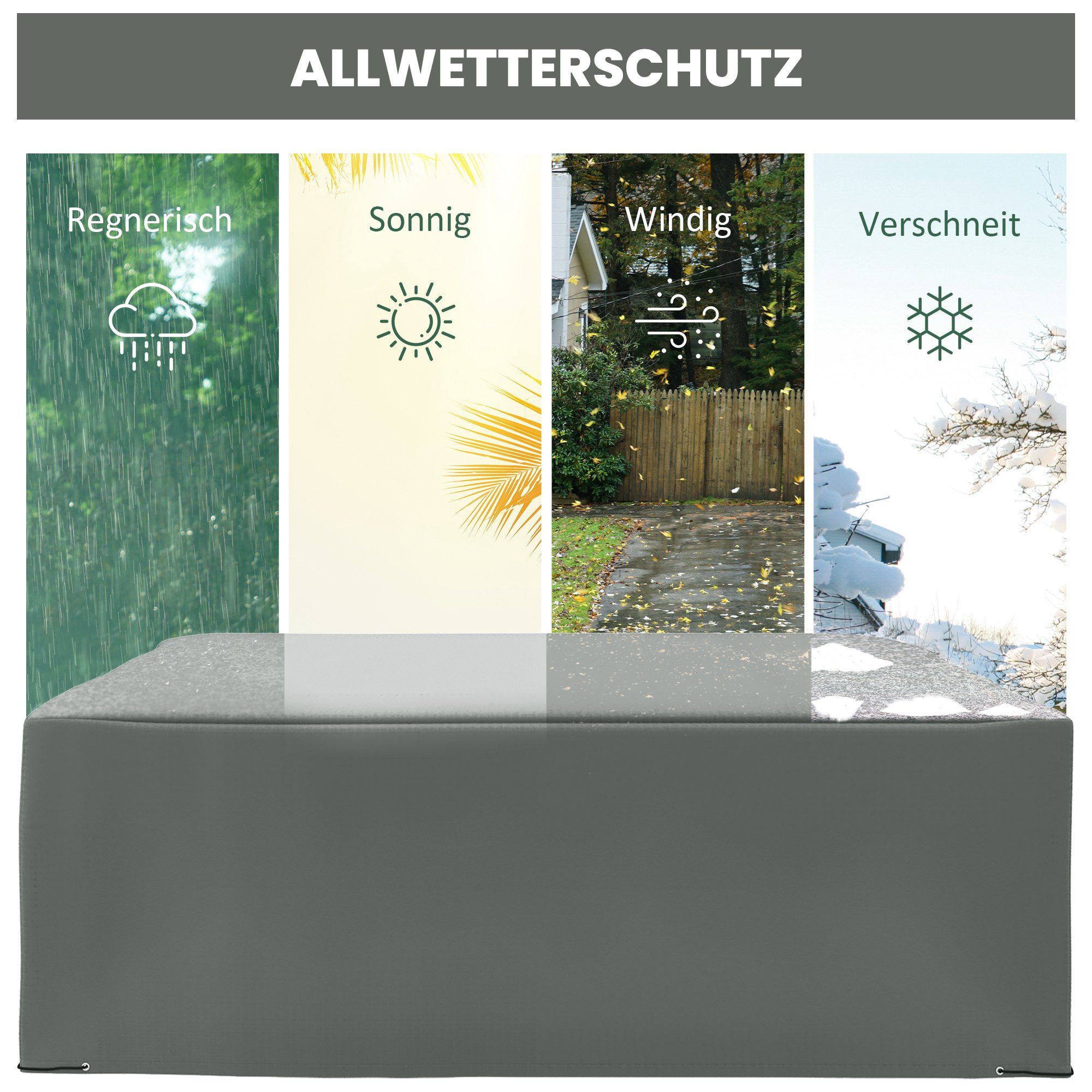 Outsunny Gartenmöbel-Schutzhülle Loungemöbel 600D Oxford Gewebe Abdeckhaube für Gartentisch (Abdeckung, 1-St., Abdeckplane), 275 x 205 x 90 cm Dunkelgrau – Bild 4 von 5