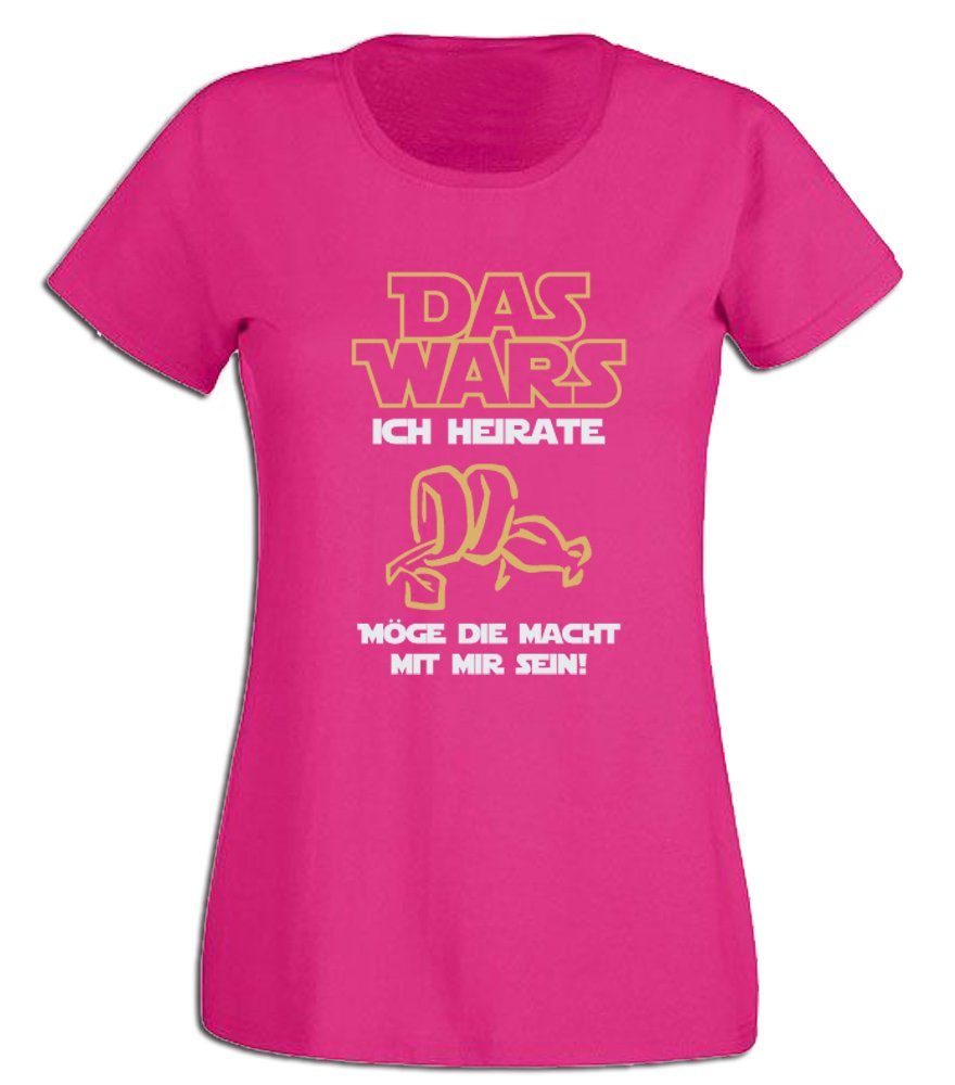 G-graphics T-Shirt Damen T-Shirt - Das wars – Ich heirate JGA-Shirt, Junggesellinnen-Abschied, Poltershirts, mit Frontprint / Aufdruck auf der Vorderseite, Bachelorette, Slim-fit, Braut-Shirt