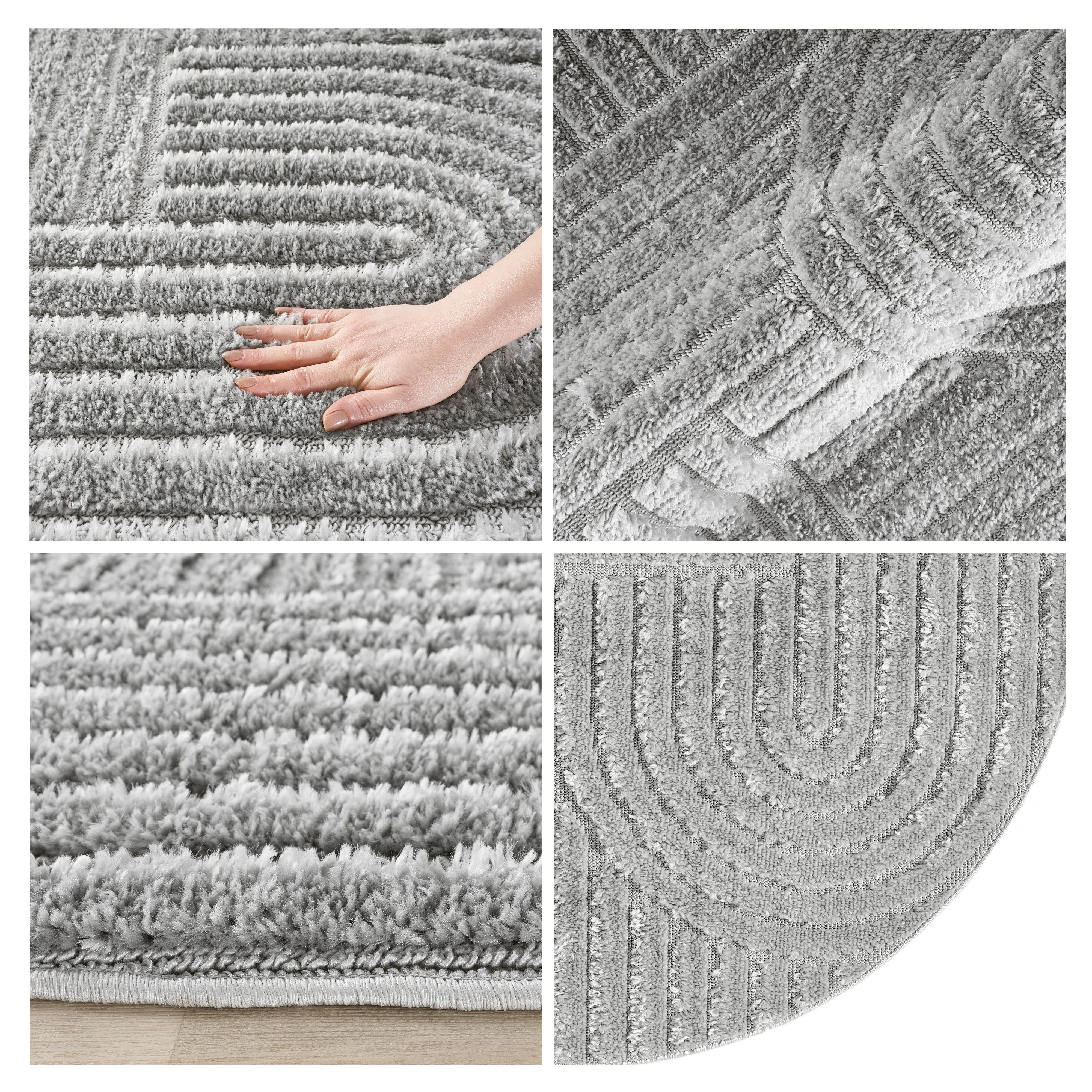 OTTO home Teppich Jonne, Boho-Design, Scandi, Designteppich, rund, Höhe: 20 mm, Hoch-Tief, 3D Optik, skandinavischer Stil, Wohnzimmer, Schlafzimmer