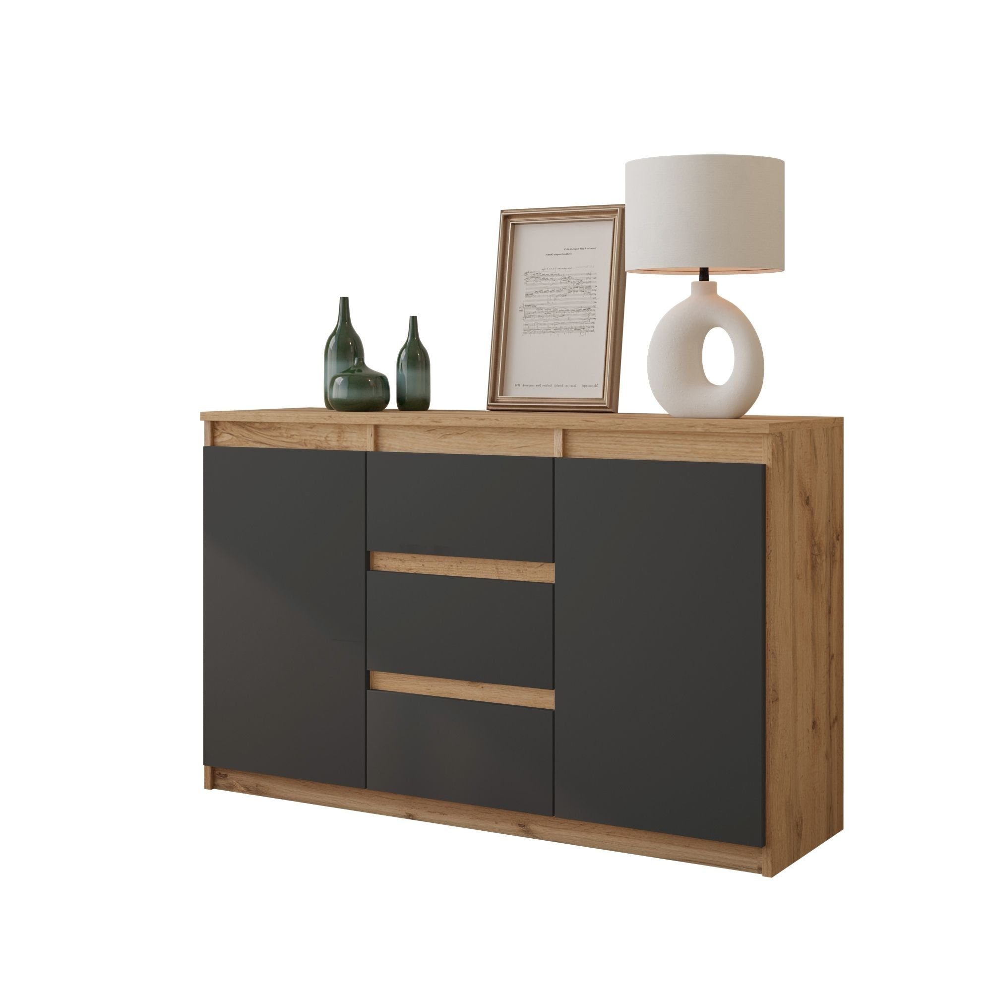 Furnica Kommode MIKEL, 3 Schubladen und 2 Türen - Votan Eiche H75cm B120cm T35cm (1 St)