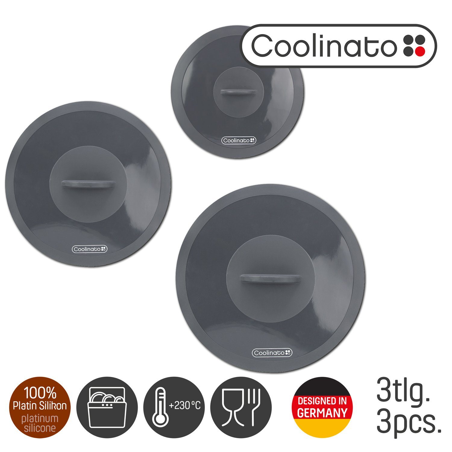 Coolinato Frischhaltedeckel Set 3tlg Silikon Deckel, luftdicht