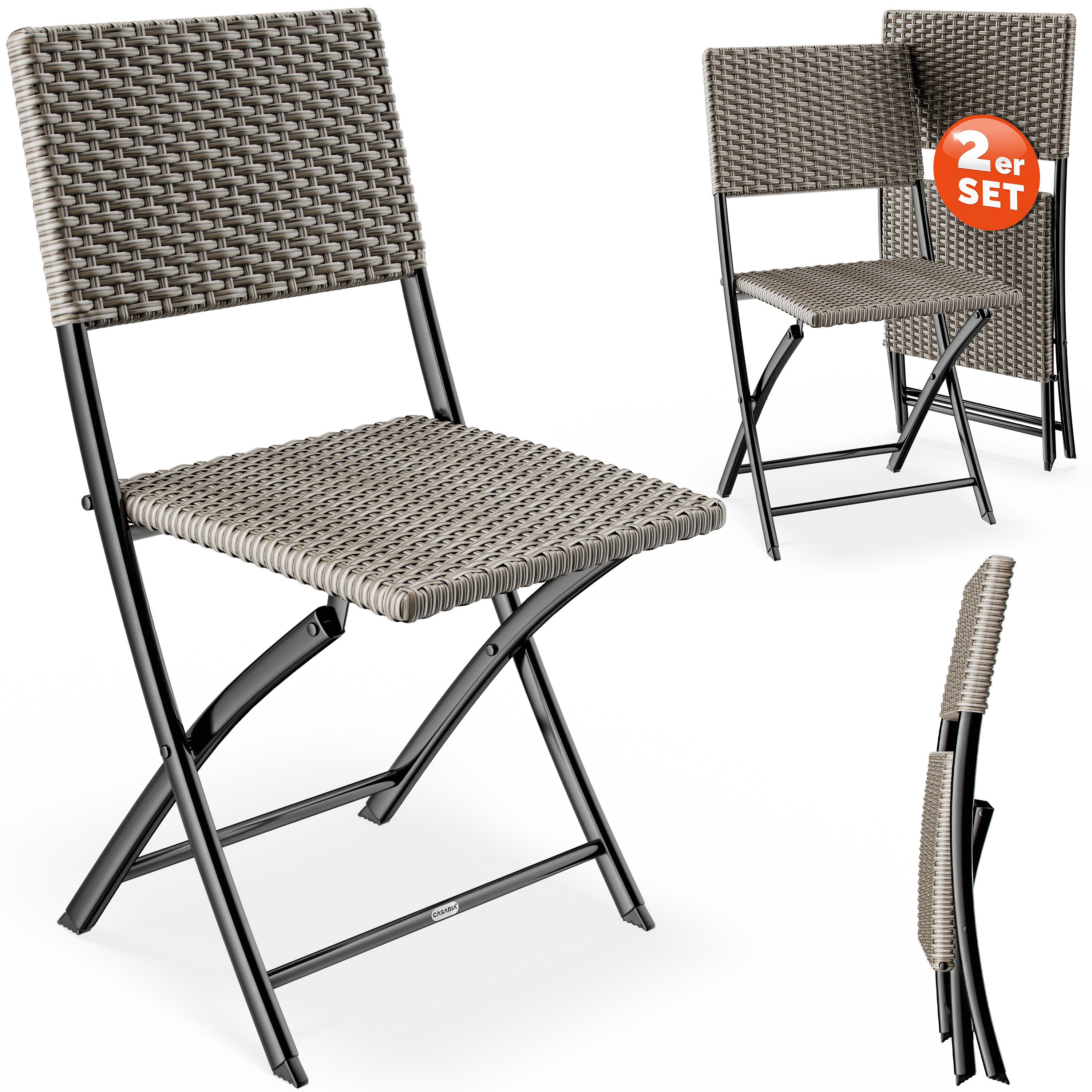 Casaria Klappstuhl, Polyrattan 2er Set 120kg Belastbarkeit Platzsparend Klappbar Leicht