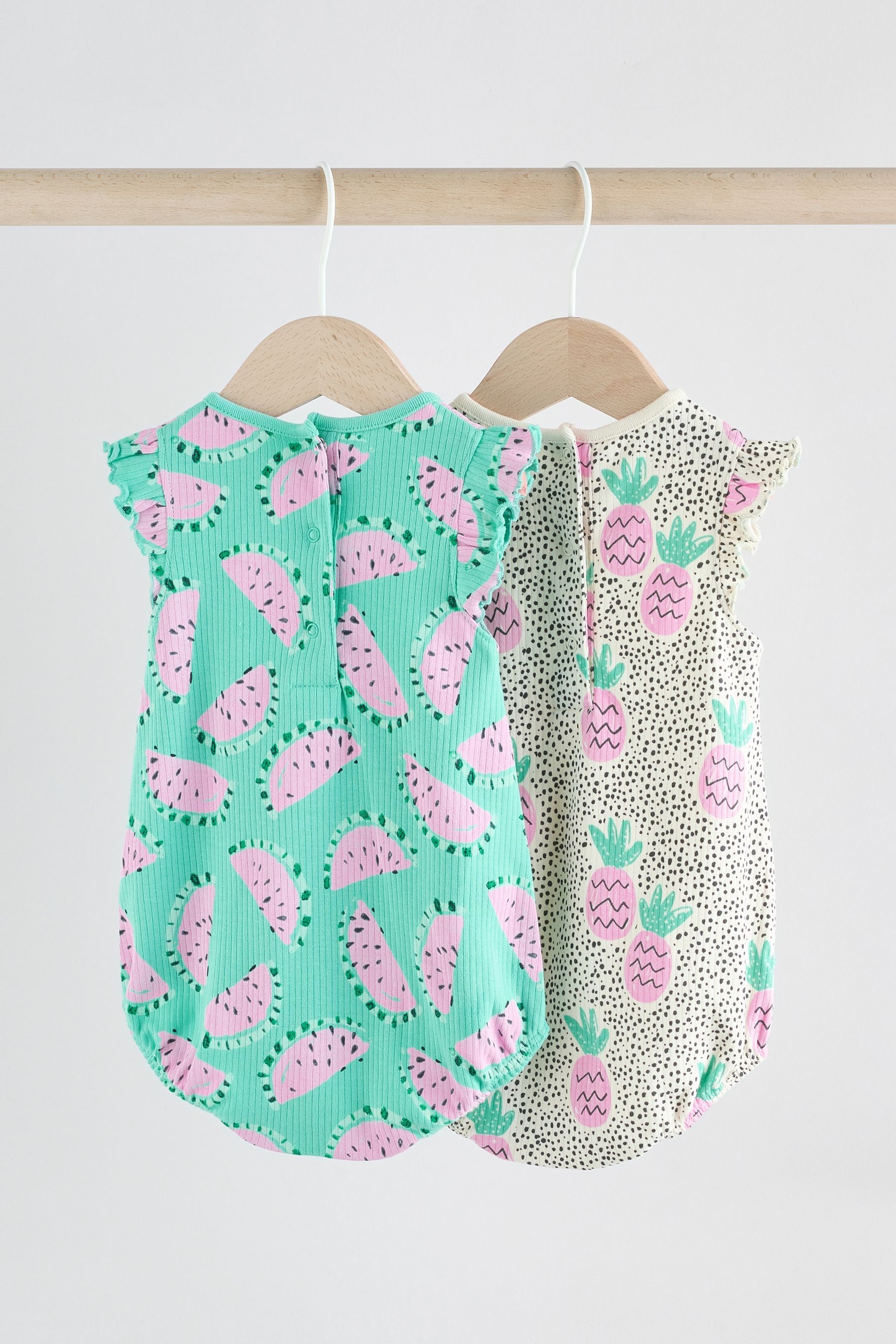 Next Strampler Strampler mit Rüschen und Obstmuster, 2er-Pack (3-tlg)