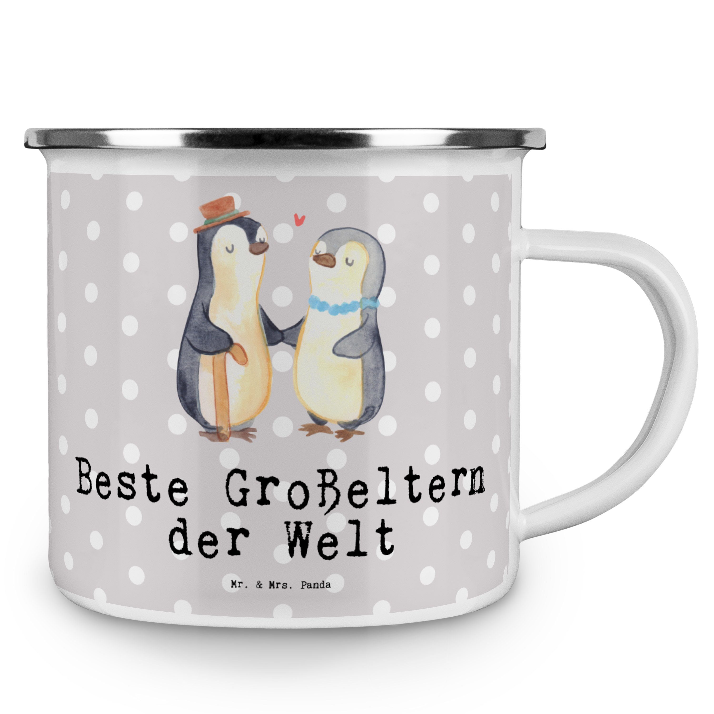 Mr. & Mrs. Panda Becher Großeltern Grau Pinguin Pastell der Beste Geschenk, - Welt Metallta, Emaille 