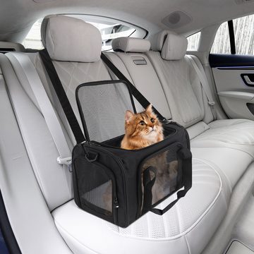CALIYO Tiertransporttasche Hundetasche Transportbox, Atmungsaktive und Faltbare Hundebox Katzen, mit Verstellbarem Schultergurt Katzentransportkäfig mit Plüschmatratze