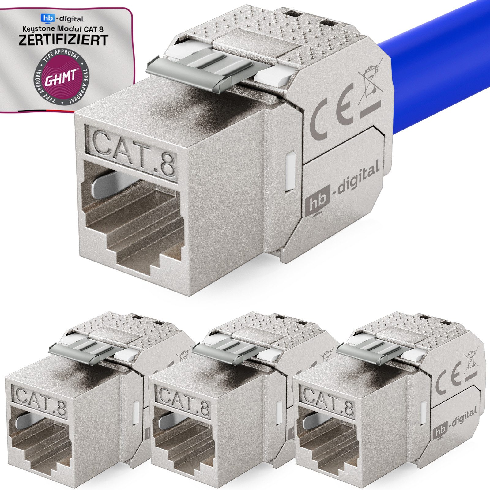 HB-DIGITAL SET Keystone Modul RJ45 Cat.8 werkzeuglos Netzwerk-Adapter RJ45 zu LSA, Kontakte vergoldet 50µ