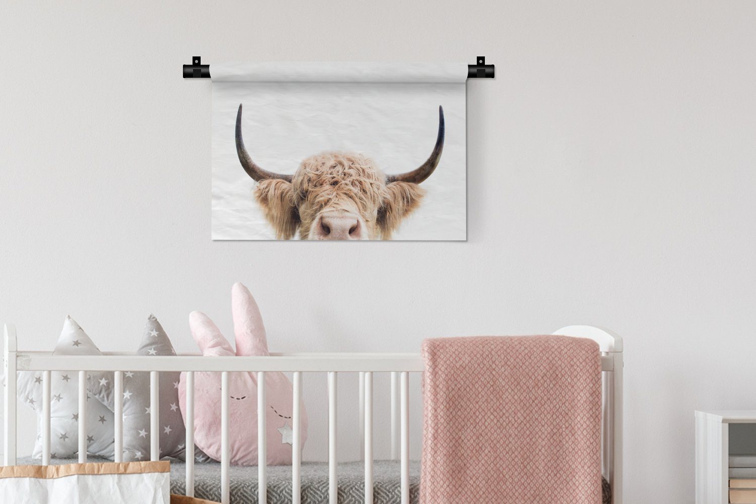 - Kuh Tiere MuchoWow Wandbehang, - Hörner für Schlafzimmer, Wohnzimmer, Natur, Kleid, - Wanddekoobjekt Wanddeko Kinderzimmer