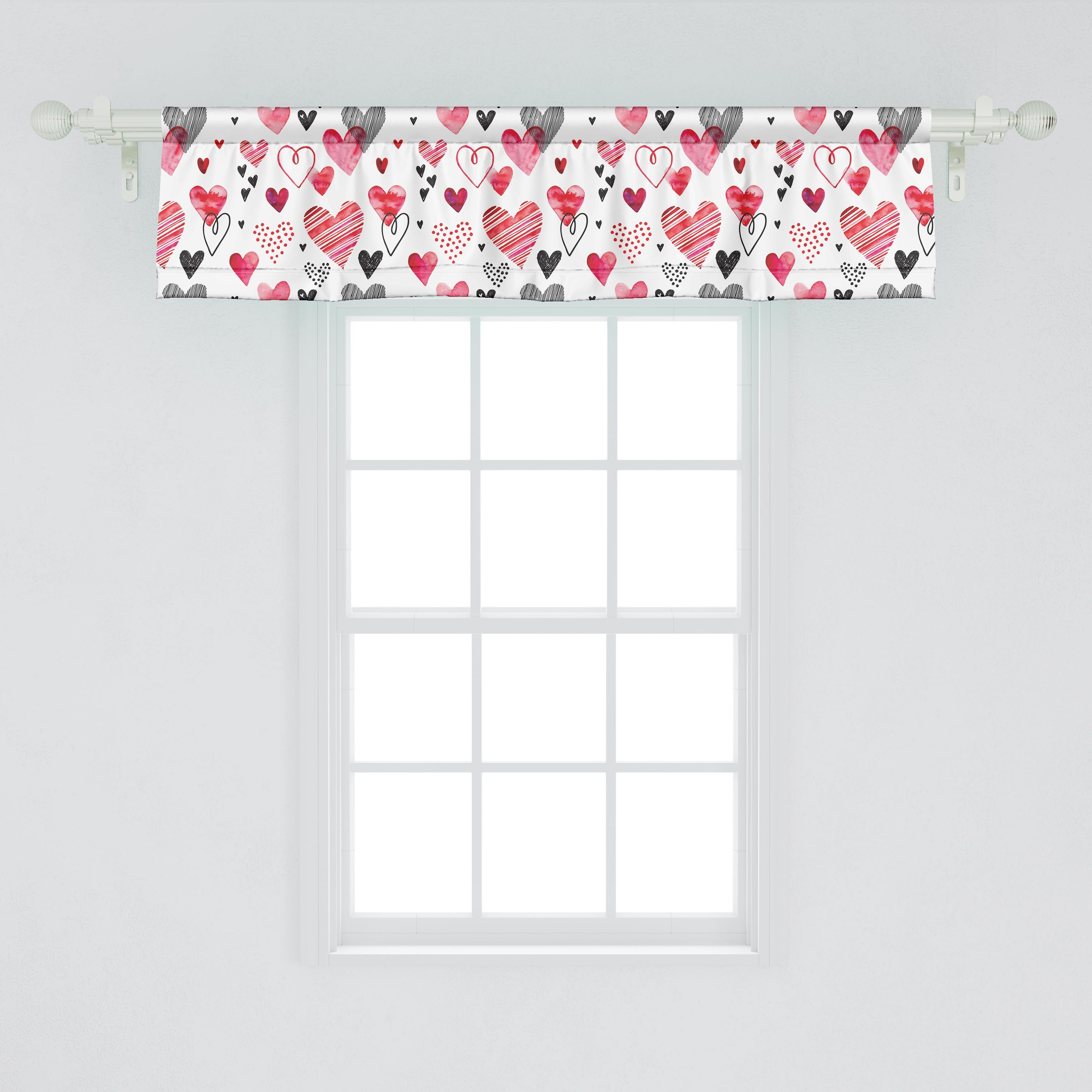 Vorhang Dekor Abakuhaus, Herz-Shapes Volant Valentine Microfaser, Stangentasche, mit Scheibengardine für Verschiedene Küche Schlafzimmer