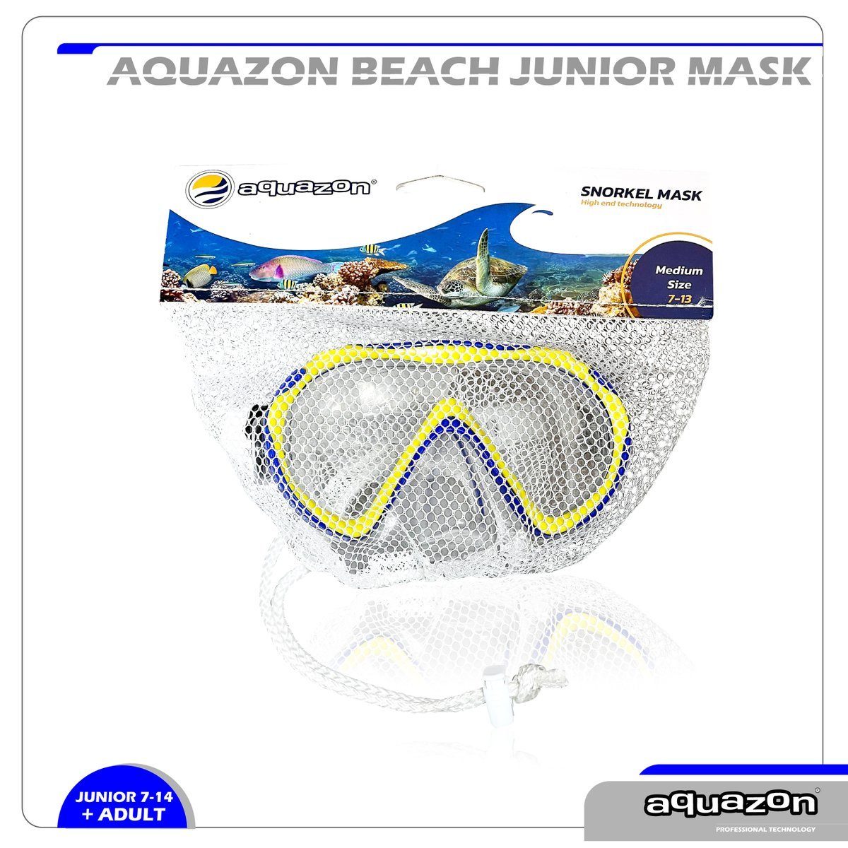 Junior für BEACH, Taucherbrille Jahre, Silikon 7-12 blue-yellow Kinder Schnorchelbrille AQUAZON