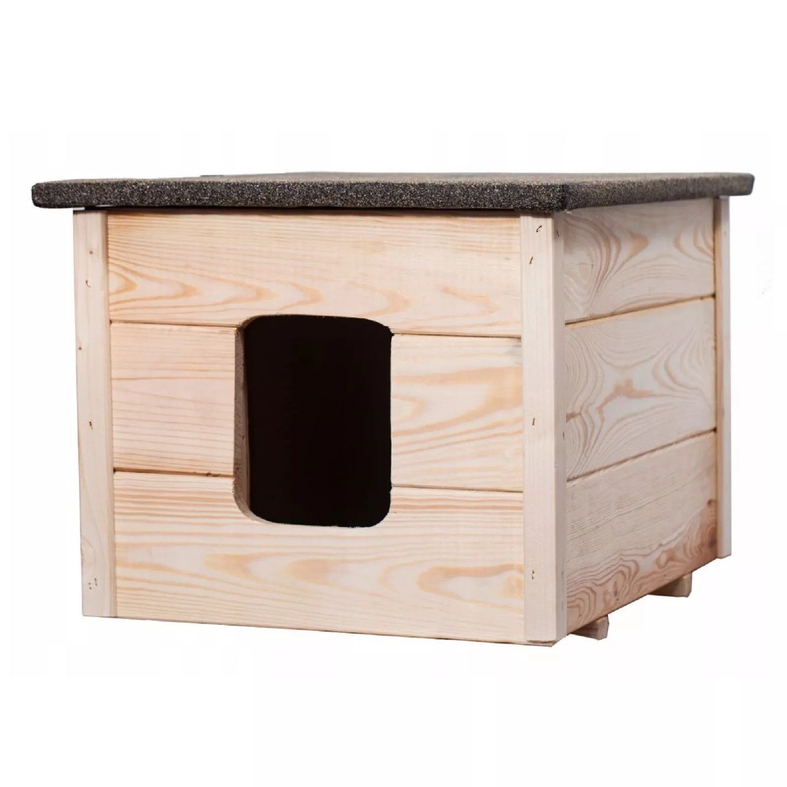 QLS Tierhaus Katzenhaus 54x40 cm, aus Holz Isoliert Outdoor Winterfest Montiert