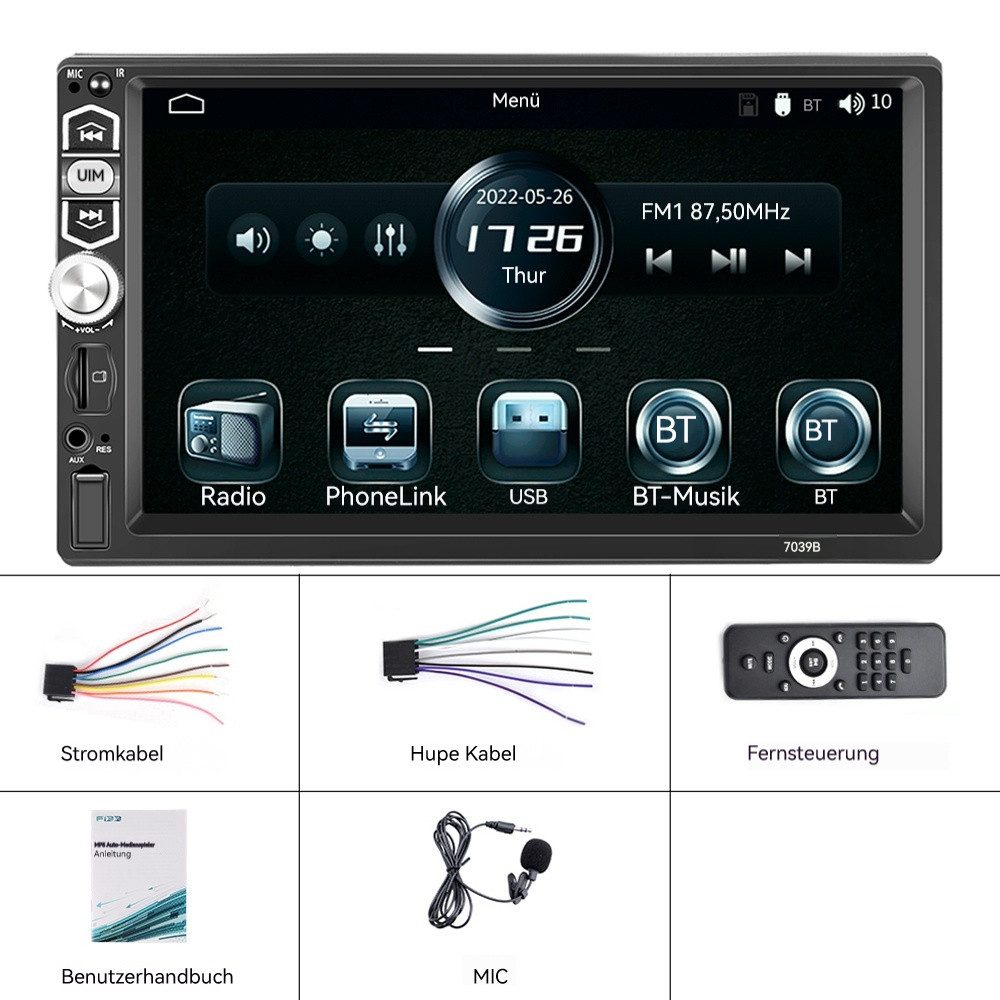 Hikity 1 DIN Autoradio mit Carplay/Android 7" Touch Bluetooth Autoradio (Android Auto, Apple CarPlay, Eingebautes Bluetooth, GPS-Navigation)