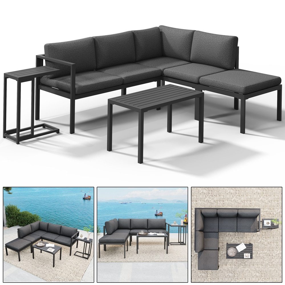 Melko Sitzgruppe Ecklounge Aluminium Beistelltisch Hocker günstig online kaufen