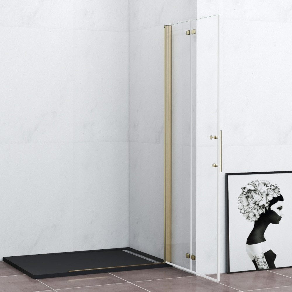 Duschparadies Walk-in-Dusche H:195cm Duschwand Scharniertür Falttür Duschtür Duschabtrennung Gold, Sicherheitsglas – Bild 3 von 5