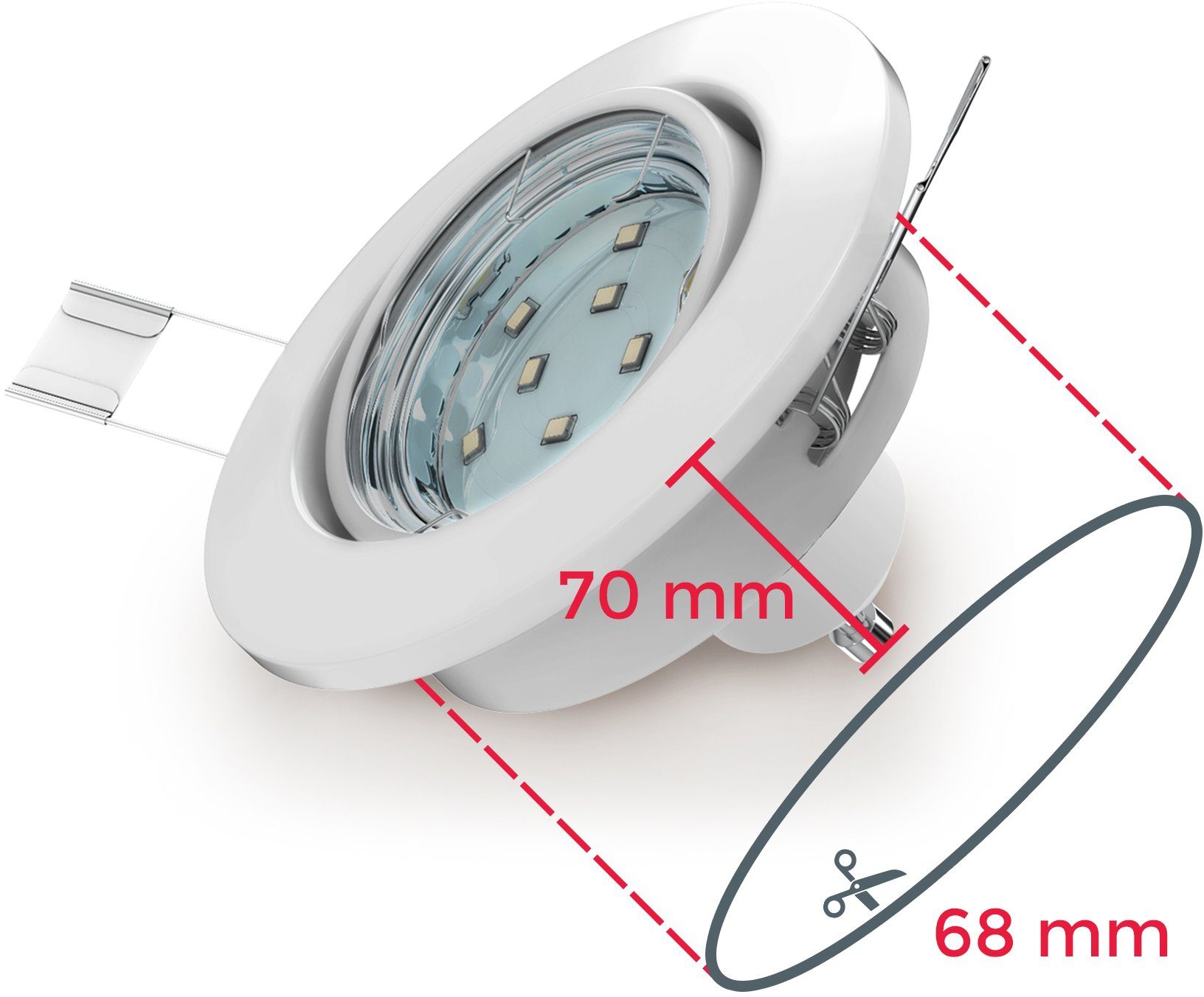 Decken-Spot 6er Warmweiß, LED Leuchtmittel Einbauspot Einbauleuchte wechselbar, weiß Einbaustrahler LED Hila, SET schwenkbar B.K.Licht GU10