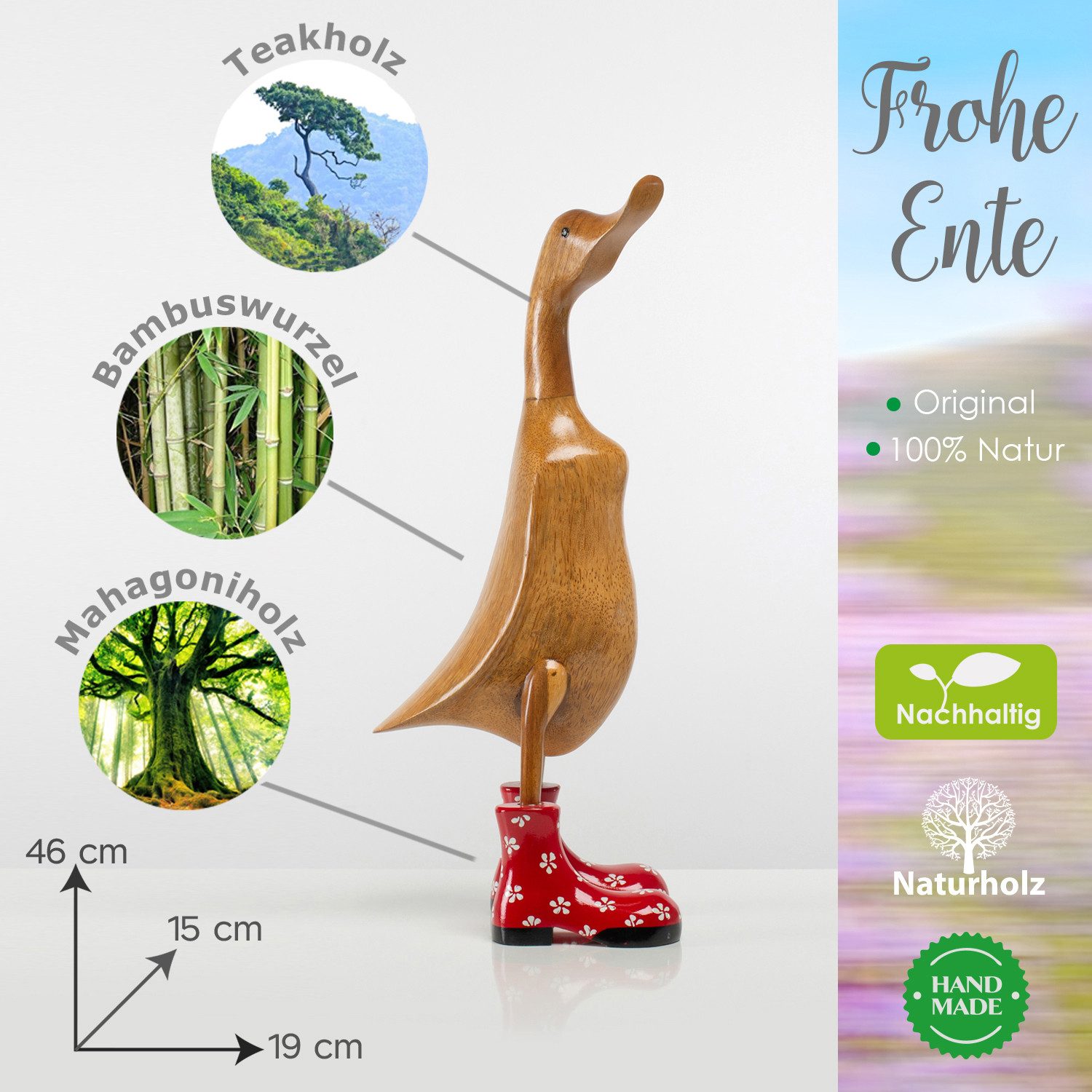 Rikmani Dekofigur Holzfigur Ente Stiefel - günstig online kaufen