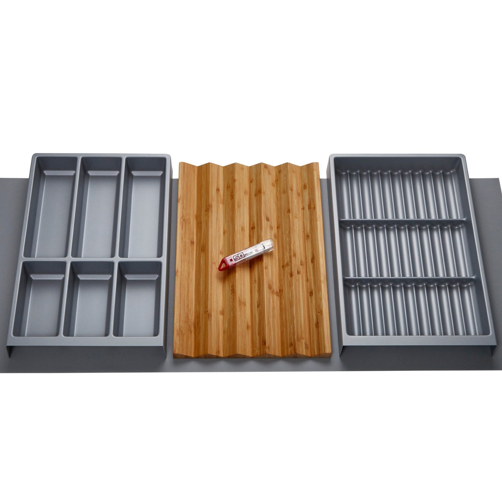 SO-TECH® Schubladeneinsatz ORGA-BOX Vario für 120er Schublade & Antirutschmatte (1 St), SET 4 Silbergrau Besteckeinsatz, 2x Gewürzeinsätze