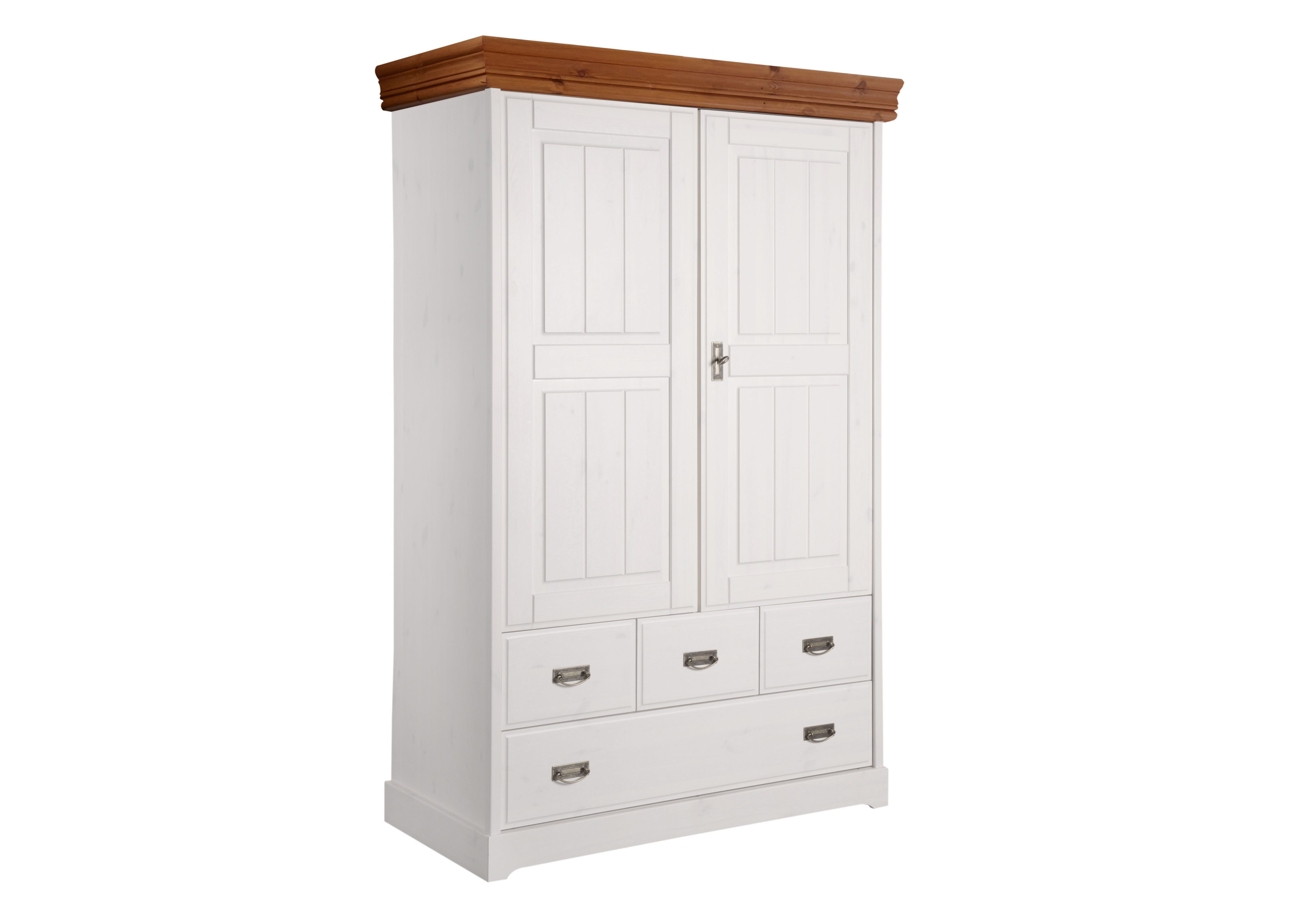 Woodroom Wäscheschrank Pila (120 × 190 cm, Kiefer massiv weiß gewachst) Kleiderschrank