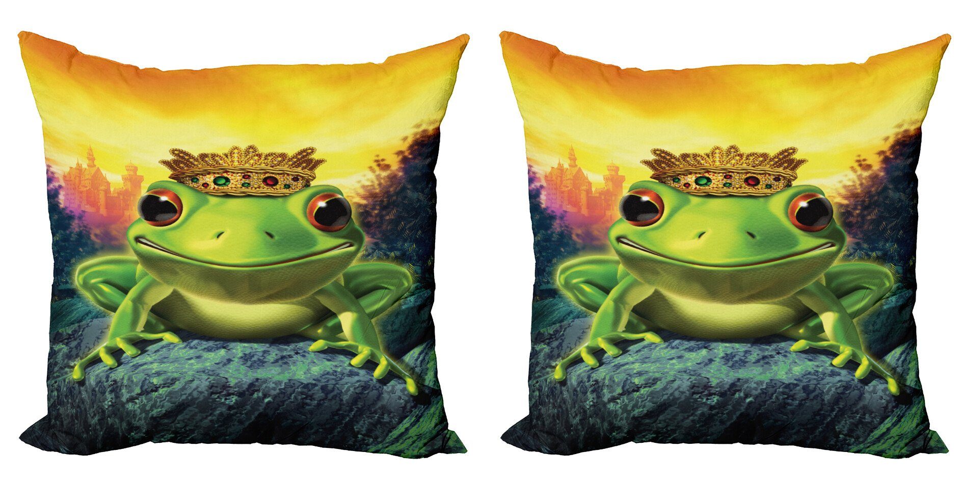 Kissenbezüge Modern Accent Doppelseitiger Digitaldruck, Abakuhaus (2 Stück), Tier Frosch-Prinz mit Krone