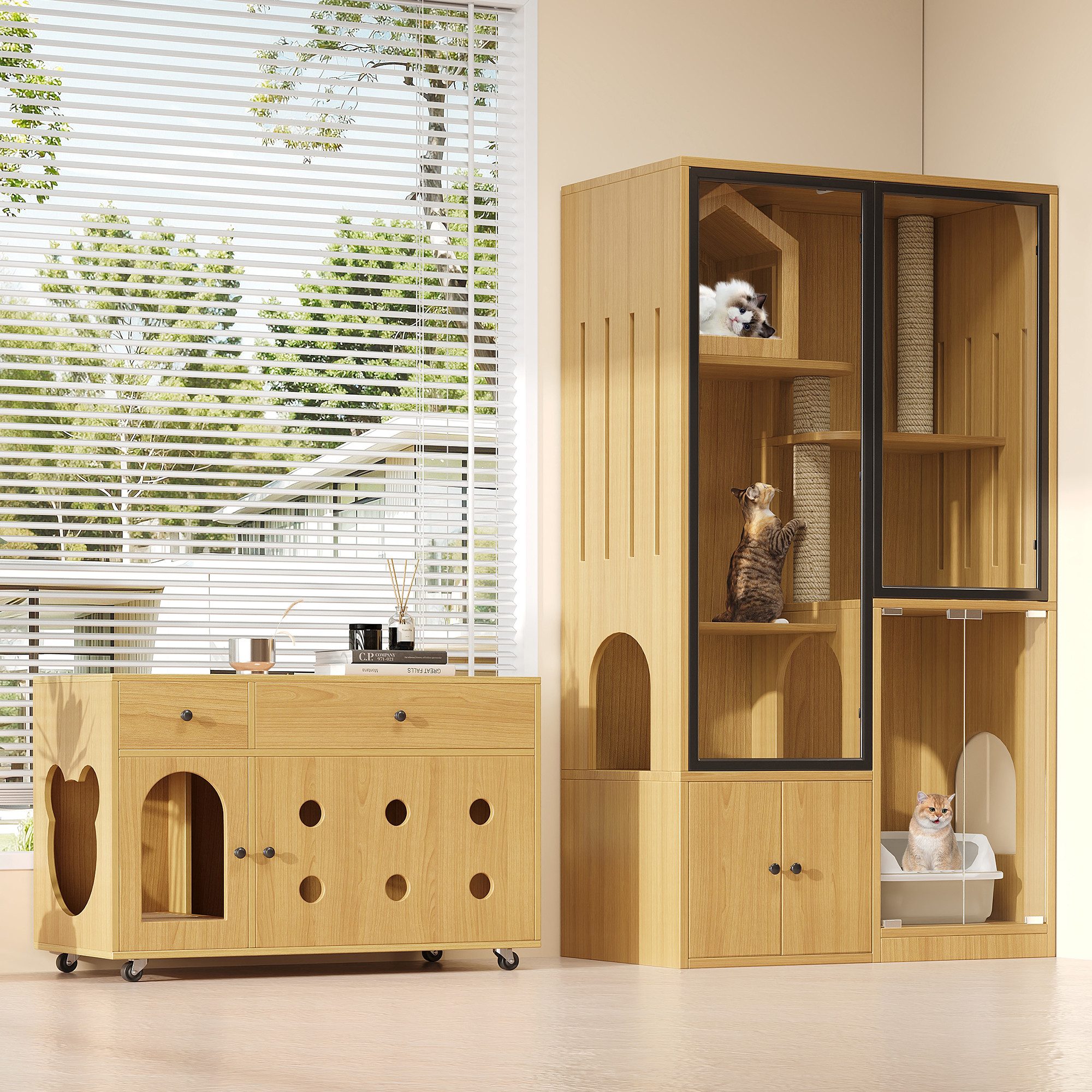 HAUSS SPOLE Tierhaus Haustiermöbel-Set Bewegbarer Katzenkloschrank günstig online kaufen