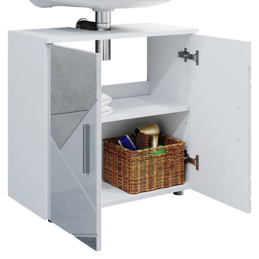 IRMA Waschtischunterschrank 60x59cm Spiegel Weiß Vicco Badschrank Waschbeckenunterschrank