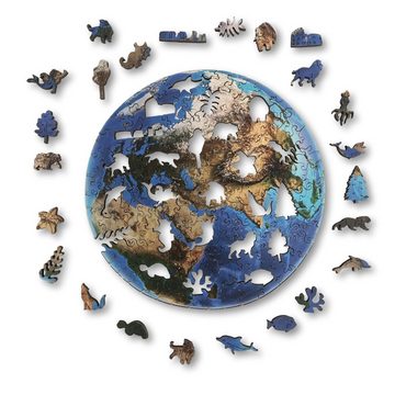 ANIWOOD Konturenpuzzle Die Erde,Holz,mehrfarbig, 150 Puzzleteile, Größe M (16 x 22,8 x 3 cm)