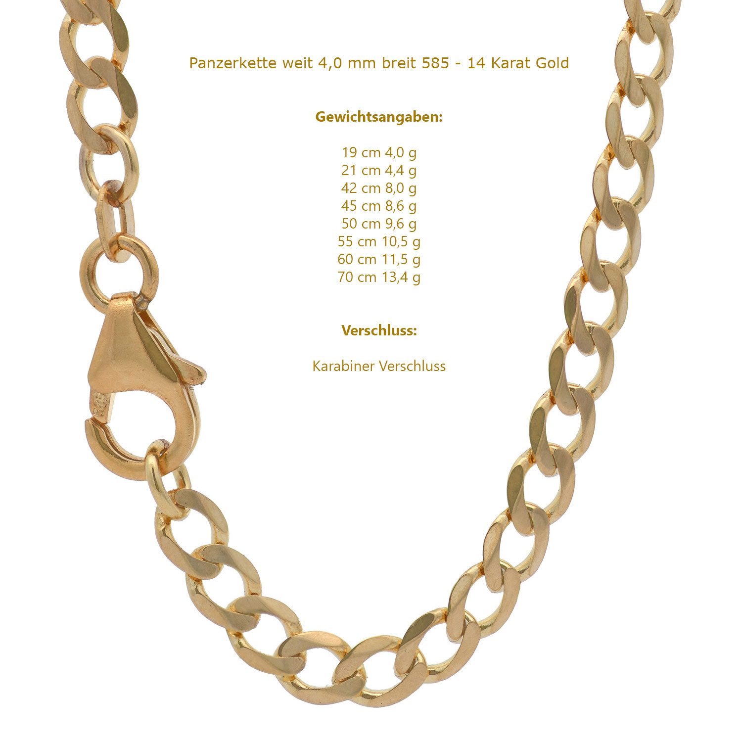 HOPLO Panzerkette Goldkette Panzerkette Armkette 4,0mm weit 19cm 585-14 Karat Gold, Made in Germany – Bild 5 von 5