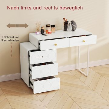 Flieks Schminktisch, Schminktisch Kommode 5 Schubladen, ohne Spiegel und Hocker, 90x40x74cm