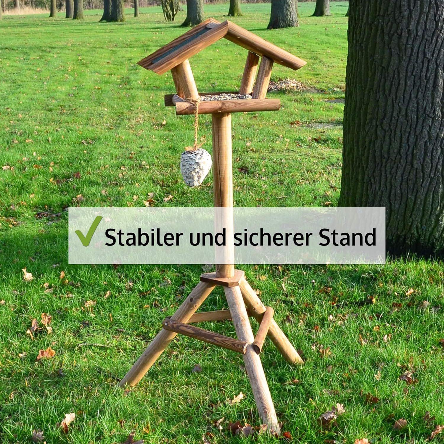 Zooprinz Vogelhaus XXL mit Ständer Wetterfest, Massiver Holzständer, Futterrsilo für Vögel