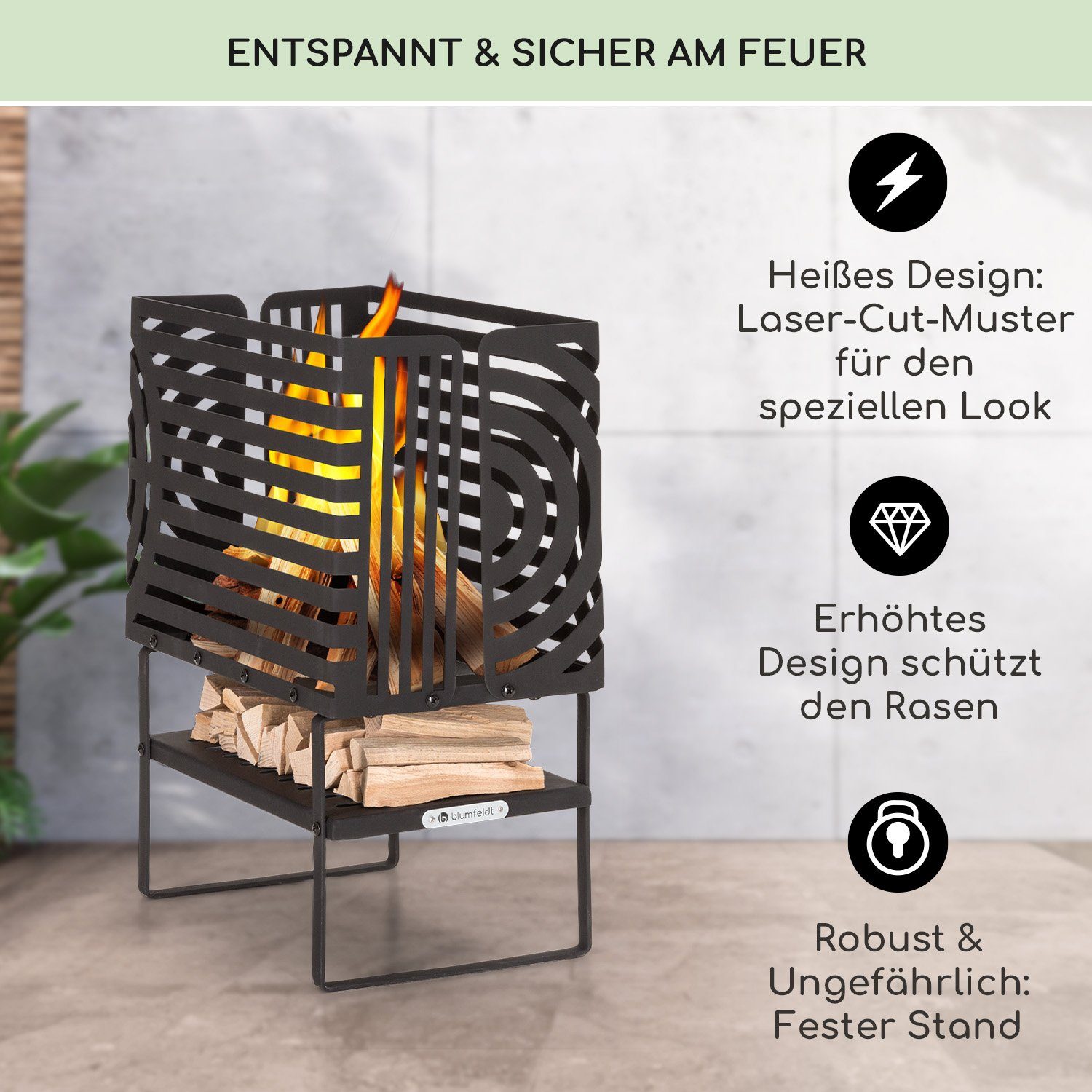 blumfeldt Feuerschale Krakatoa, (Set), Feuerschale Garten mit Grill Feuerkorb Feuerstelle Outdoor