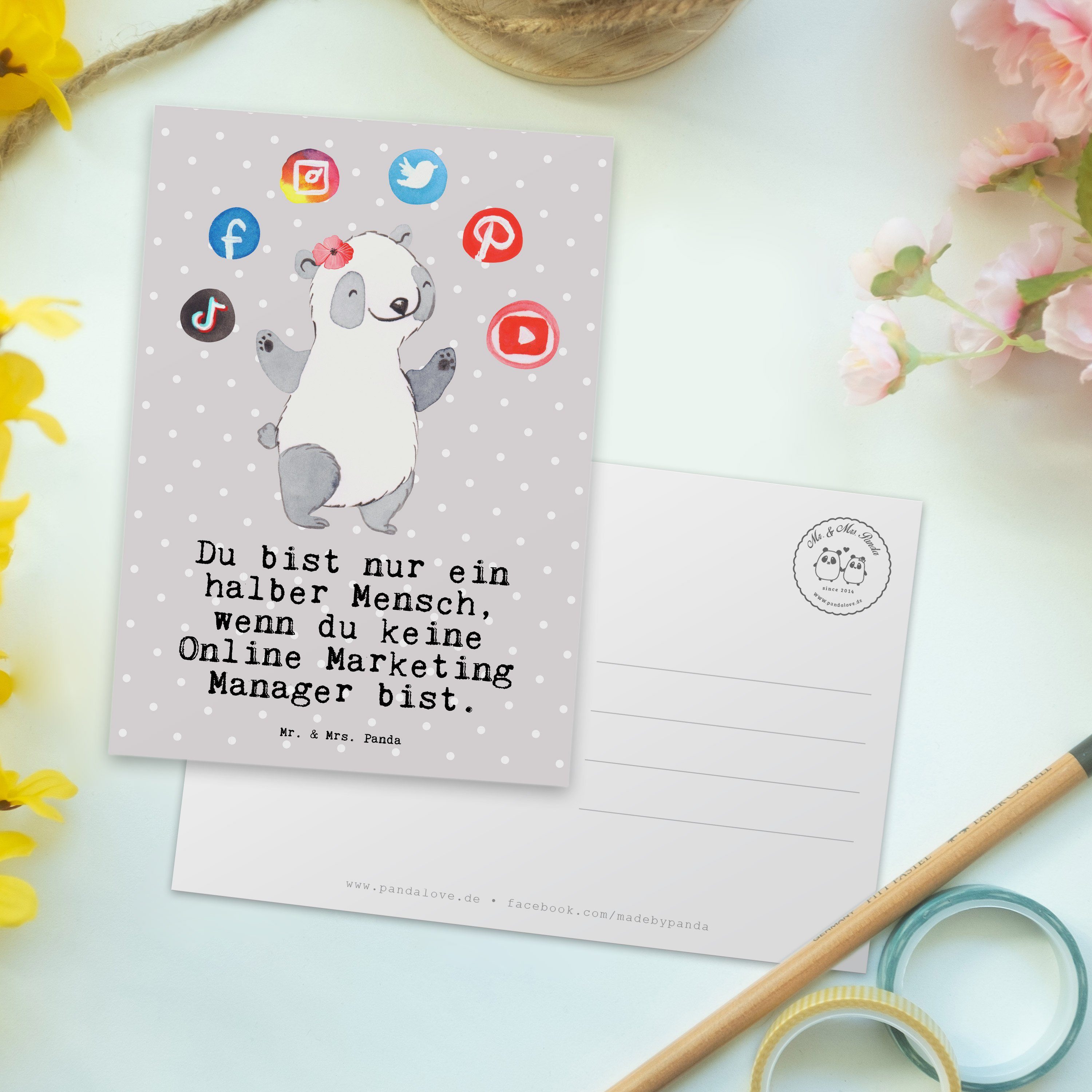Mr. & Pastell - Mrs. Online Grau Manager mit - Marketing Panda Postkarte Geburtst Herz Geschenk