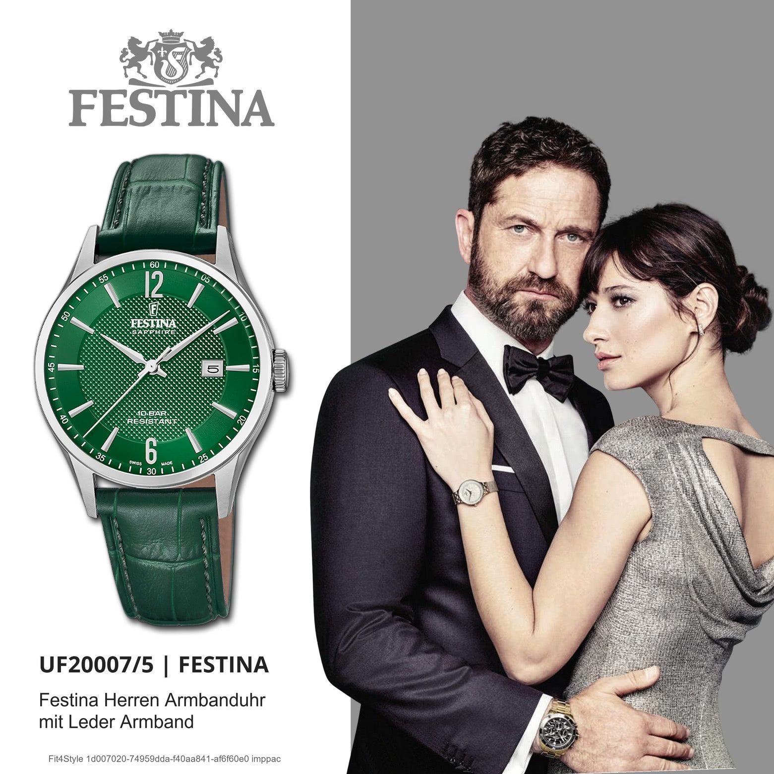 Festina Quarzuhr Festina Herrenuhr Swiss Made Armbanduhr, (Analoguhr), Herren Armbanduhr rund, Lederarmband grün, Elegant