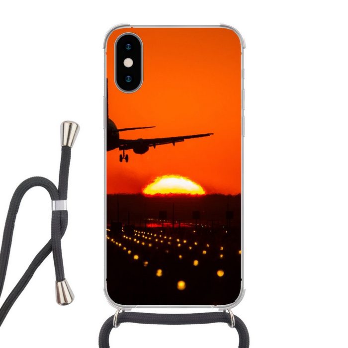 MuchoWow Handyhülle Sonnenuntergang - Flugzeug - Orange - Sonne Handyhülle Telefonhülle Apple iPhone Xs