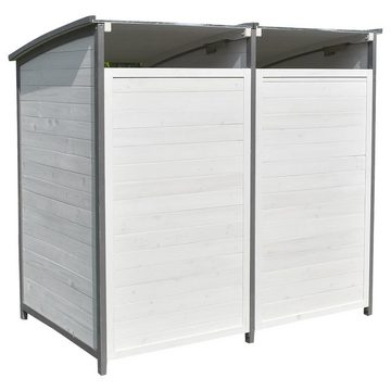 Melko Mülltonnenbox Mülltonnenbox Doppelbox für 2 Tonnen - Braun/Weiß - Holz 240L Zinkdach (Stück), Witterungsbeständig