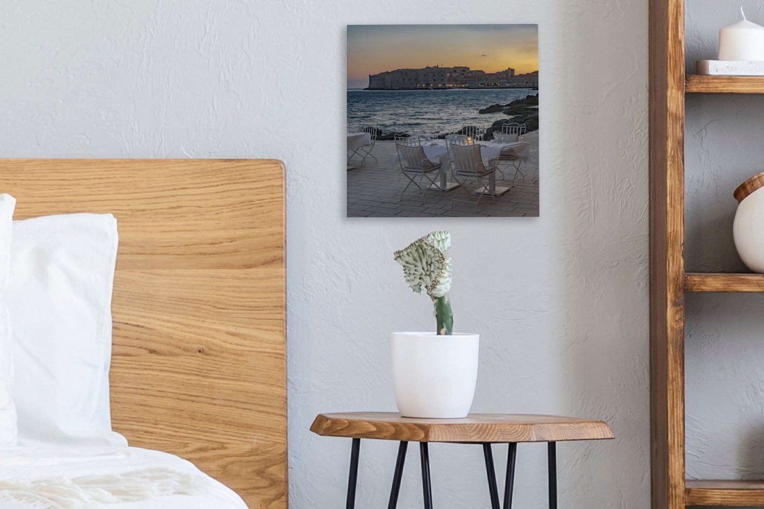 Leinwandbild (1 OneMillionCanvasses® Bilder Wohnzimmer mit Kroatien Sonnenuntergang, Terrasse St), Leinwand in für Schlafzimmer